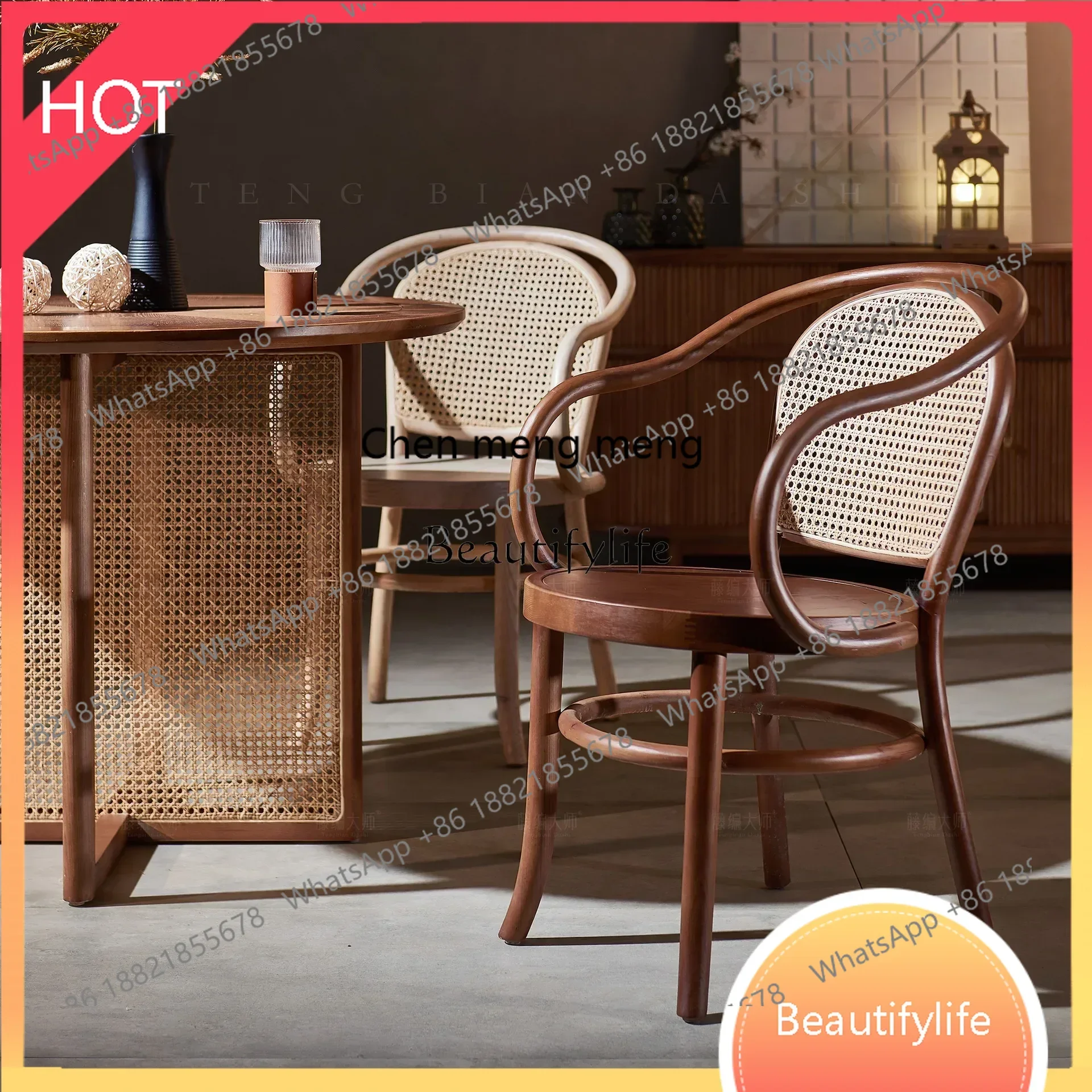 

style Nordic retro rattan dining leisure chair B & B balcony medieval back chair ss 8617