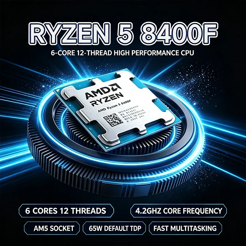 AMD Ryzen 5 8400F 6-Core 12-Thread CPU–5.0GHz AM5 Socket 16MB L3 Cache 4nm 65W TDP DDR5 High Performance Gaming Processor