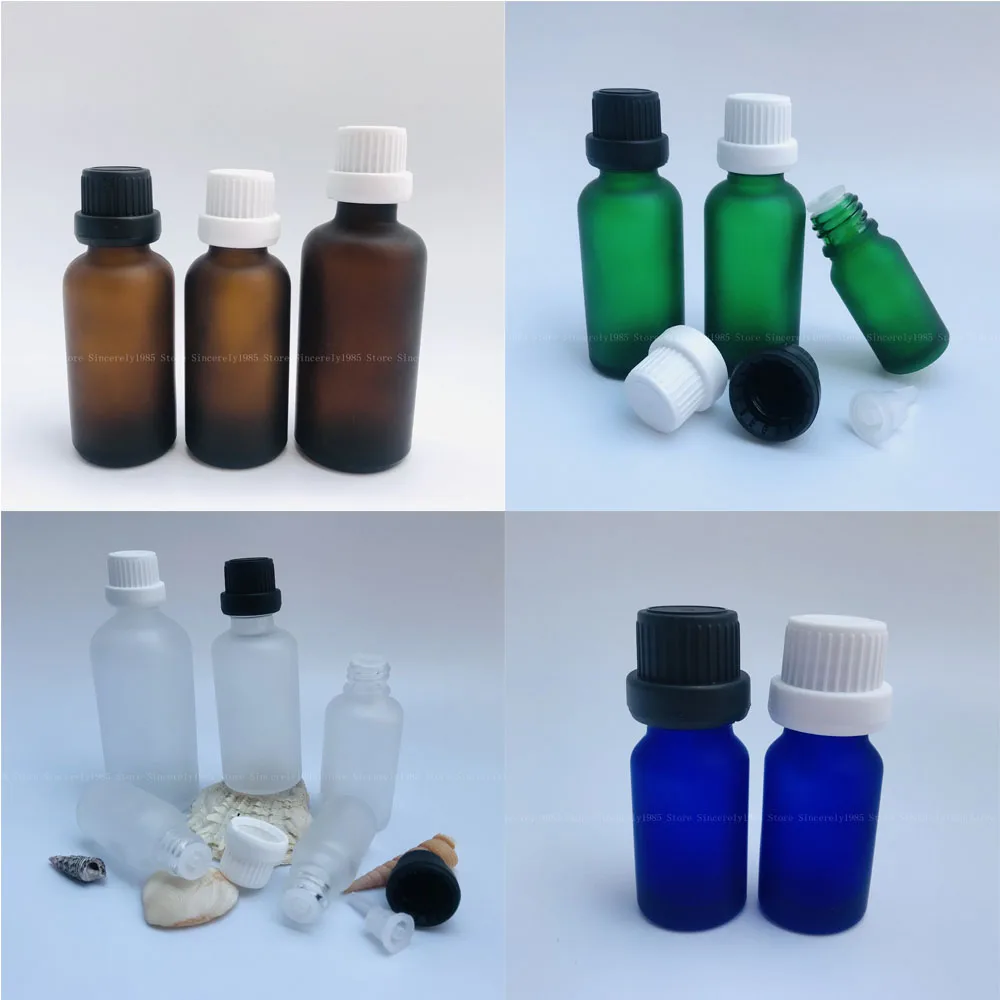 

10Pcs 5 -100ml Matte Glass Essential Oil Bottle with White Black Plastic Screw Cap, Homemade Cosmetic Container, Essence bottle