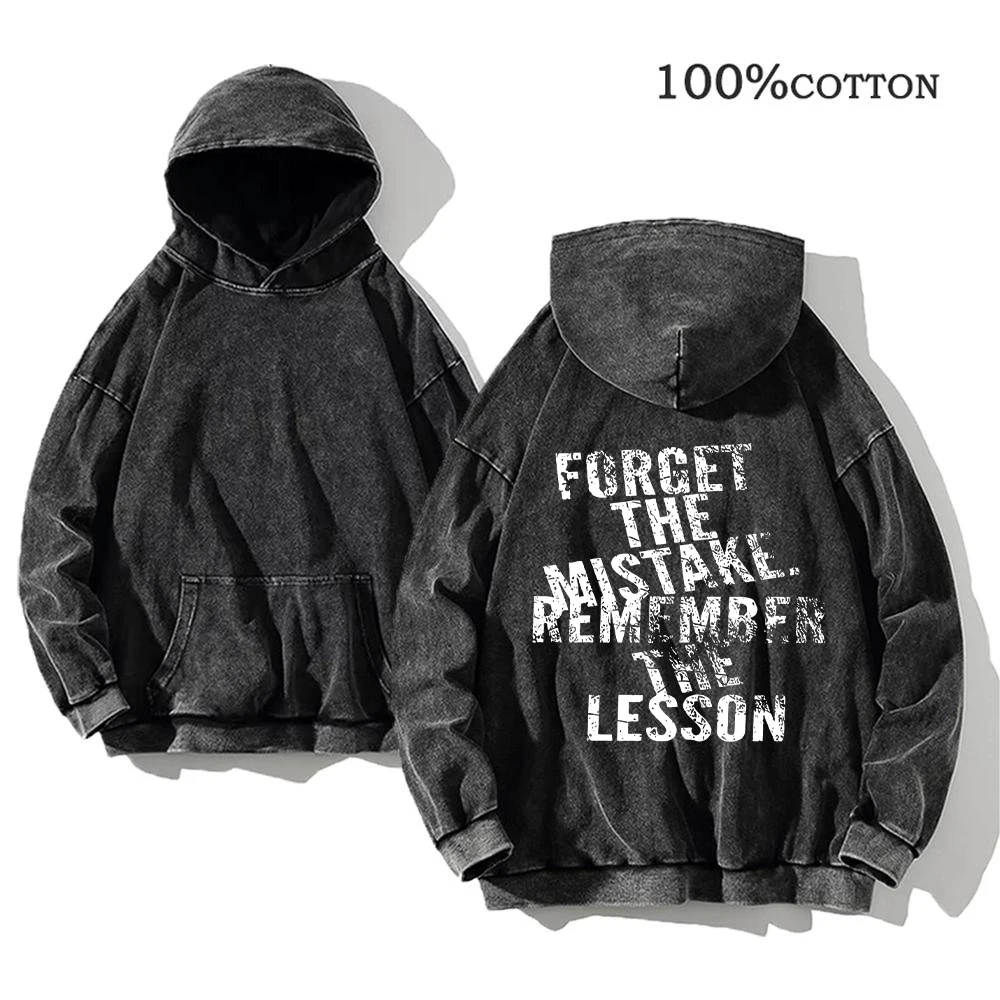 Men's Vintage Washed Hoodies Minimalist Text Print Pure Cotton Pullover Suitable For Spring Autumn Commute And Streetwear Style