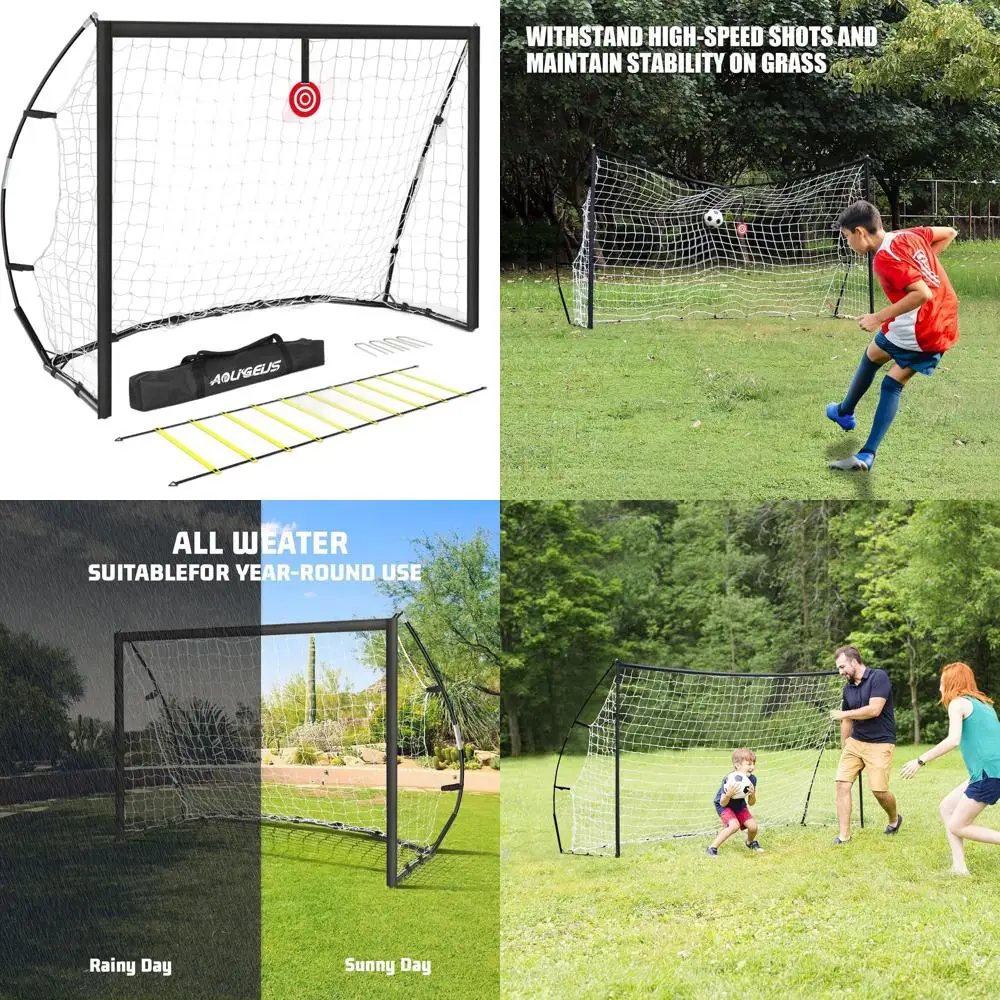 

Youth & Adult Portable Soccer Goals with Net, Ground Stakes, and Speed Training Accessories