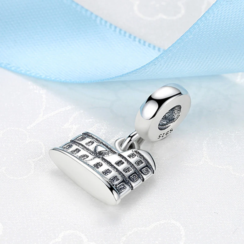 Authentic 100% 925 Sterling Silver Charm Bead Rome Colosseum Dangle Charms Fit  Bracelets Necklace Women DIY Jewelry