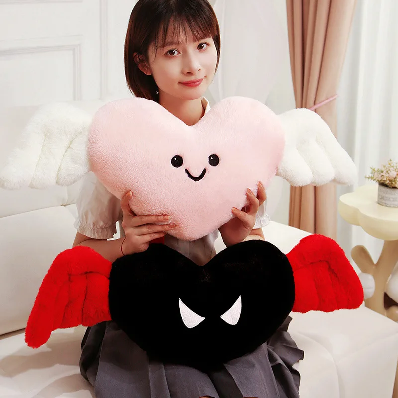 Oreiller en peluche ange diable mignon avec ailes, Animal en peluche en forme de cœur, décor d'halloween, jouet de voiture, coussin de canapé, appui-tête, poupée, cadeaux