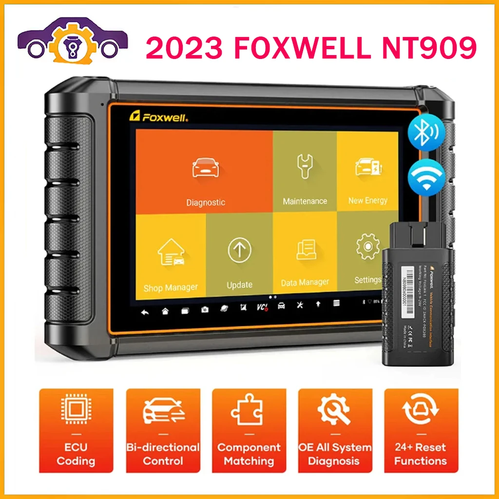 

FOXWELL NT909 OBD2 Automotive Scanner OE-Level All System Bi-directional ECU Coding Refresh Hidden 31+ Reset Car Diagnostic Tool