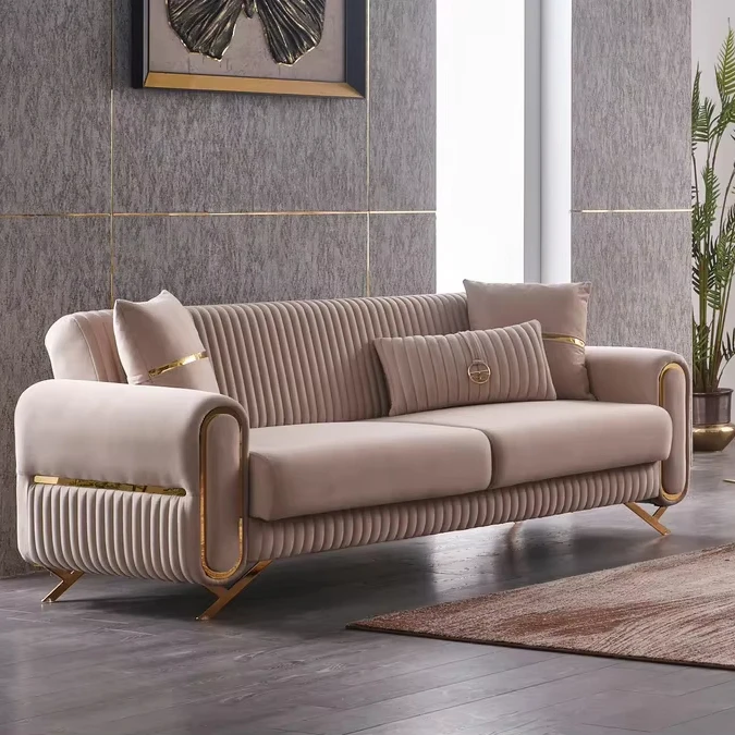 

Hot Selling Modern Living Room Sofa Set Stainless Steel Button Tufting Villa Home Office Sofas Hotel Living Room Furniture