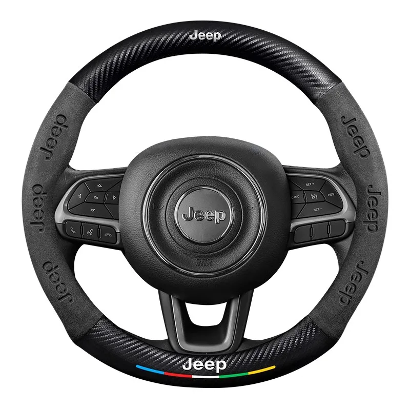 Car Suede Carbon fiber Anti-slip Steering Wheel Cover For JEEP Renegade guide Grandcommander wrangler gladiator Auto Accessories