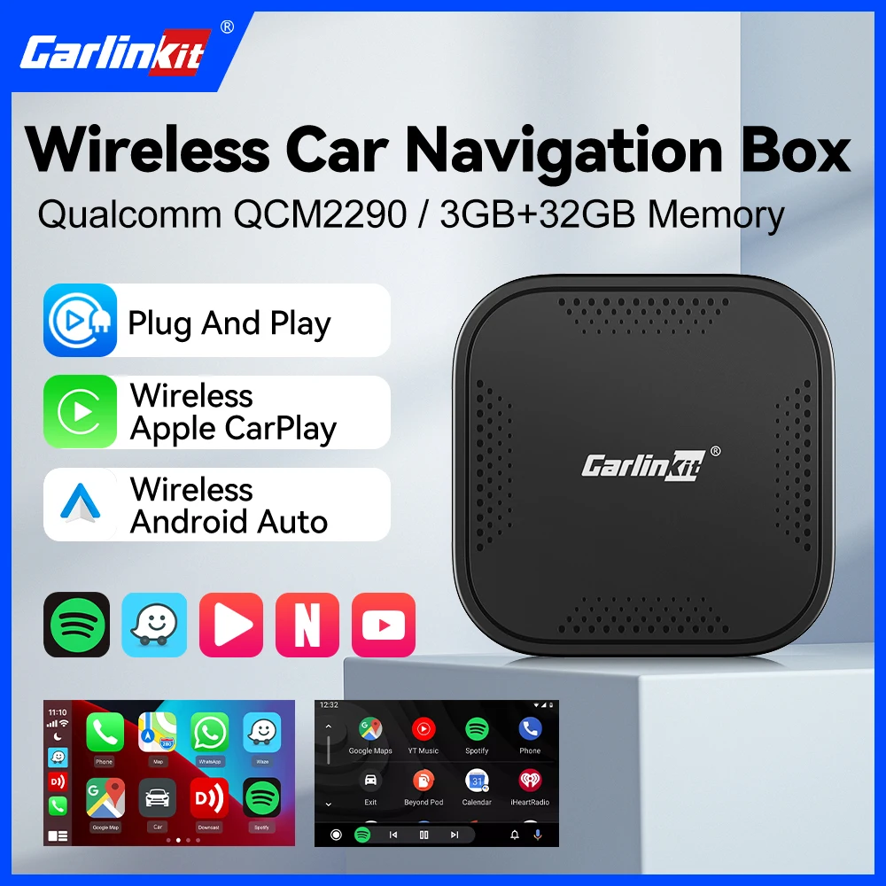 CarlinKit Smart Android Auto AI Box Wireless CarPlay Adapter Car Video Box Online Upgrade Auto-connect 64G For Wired CarPlay Car