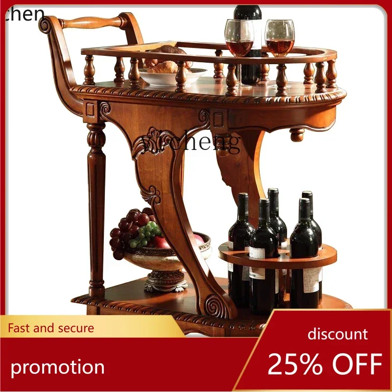 

HT Solid Wood Handcart Double Layer Tea Water Serving Cart Home Restaurant Mobile Small Cart