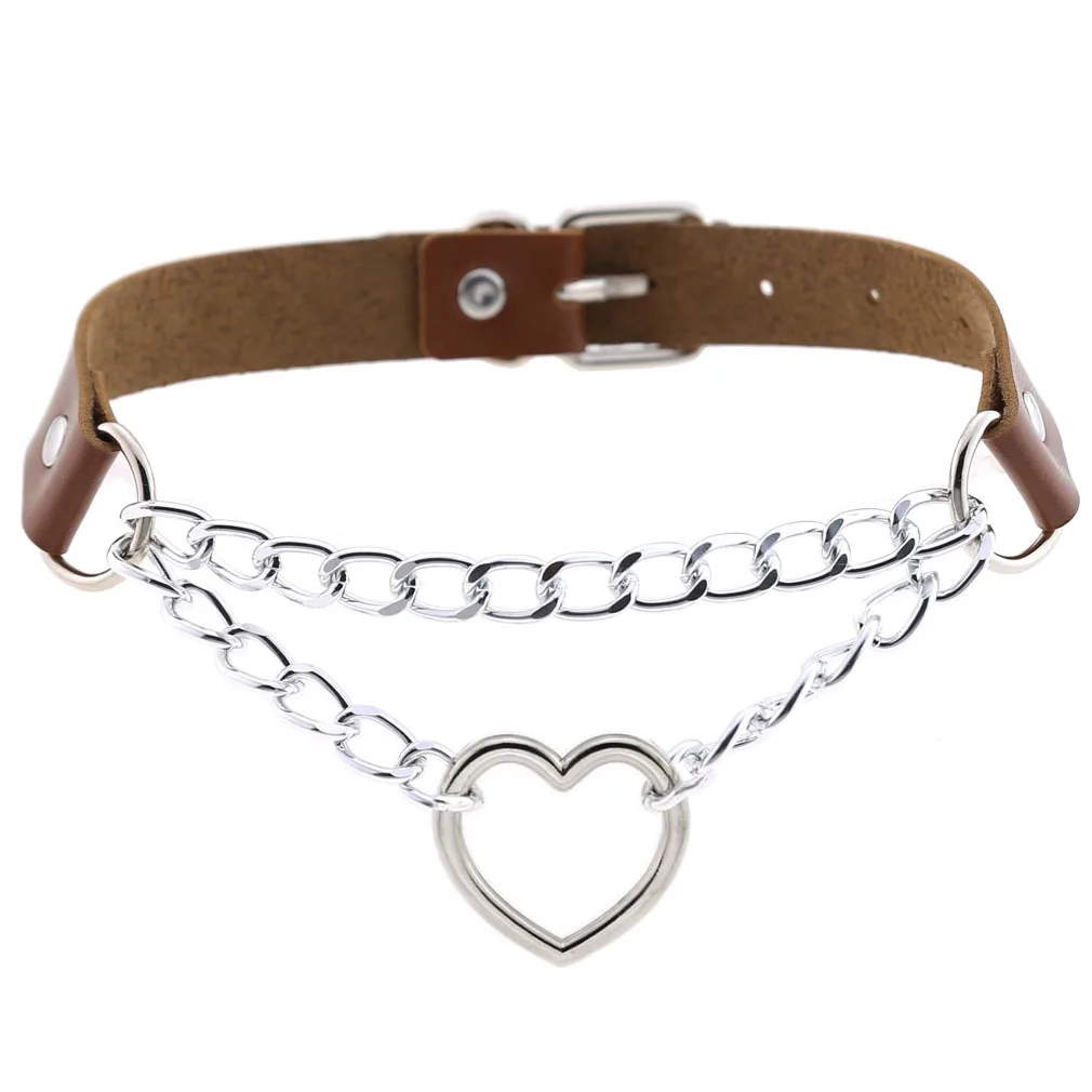 Women Bondage Gothic Choker Bell Accessories of Sexy Necklace Collar for Leather Cosplay Slave Heart Collars and Leash Set