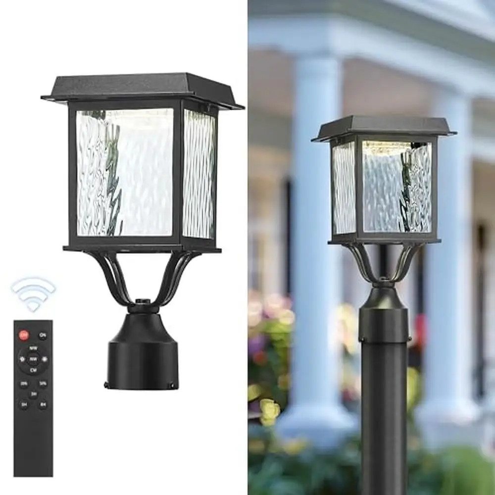 Waterproof Solar Post Lights with Remote Control Outdoor Lighting Dusk-Dawn Pier Mount Lantern 130 Lumens 10W 6V Battery 8-10