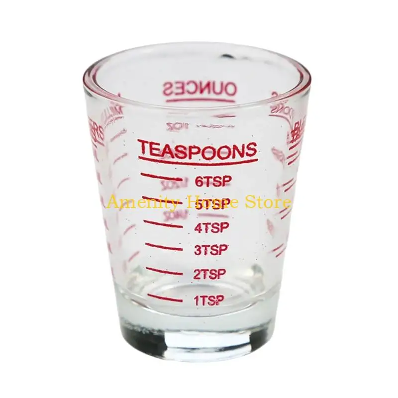 F26C Marked Shot Glass Cup for Measuring Small Liquid Portion with Milliliters, Ounces, Tablespoons and Teaspoon References for