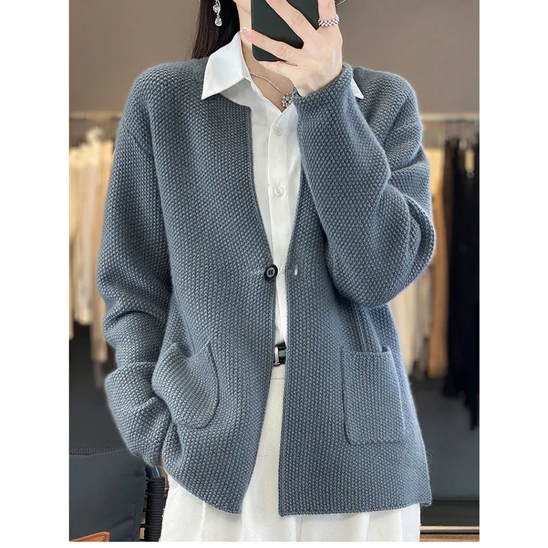 

Women's Autumn And Winter New Fashion Cardigan Women's V-Neck Loose Joker Top Knitted Soft Cardigan Sweater Loose Joker Coat