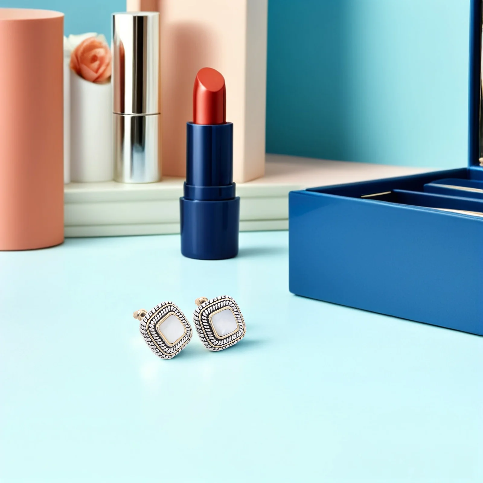 

2Pcs Shell of Pearl Vintage Chunky Statement Square Stud Earrings Trendy Jewelry Decoration Women Accessories Trendy Earrings