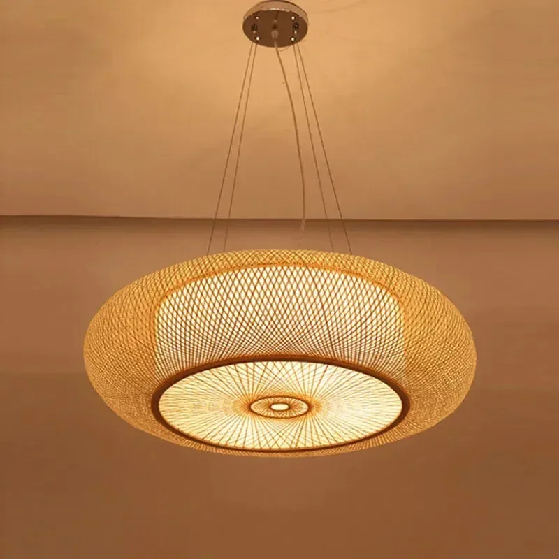 

Designer's New Chinese Style Rattan Bamboo Woven LED Pendent Lamp Living Room Bedroom Rural Creative Decorative Lighting