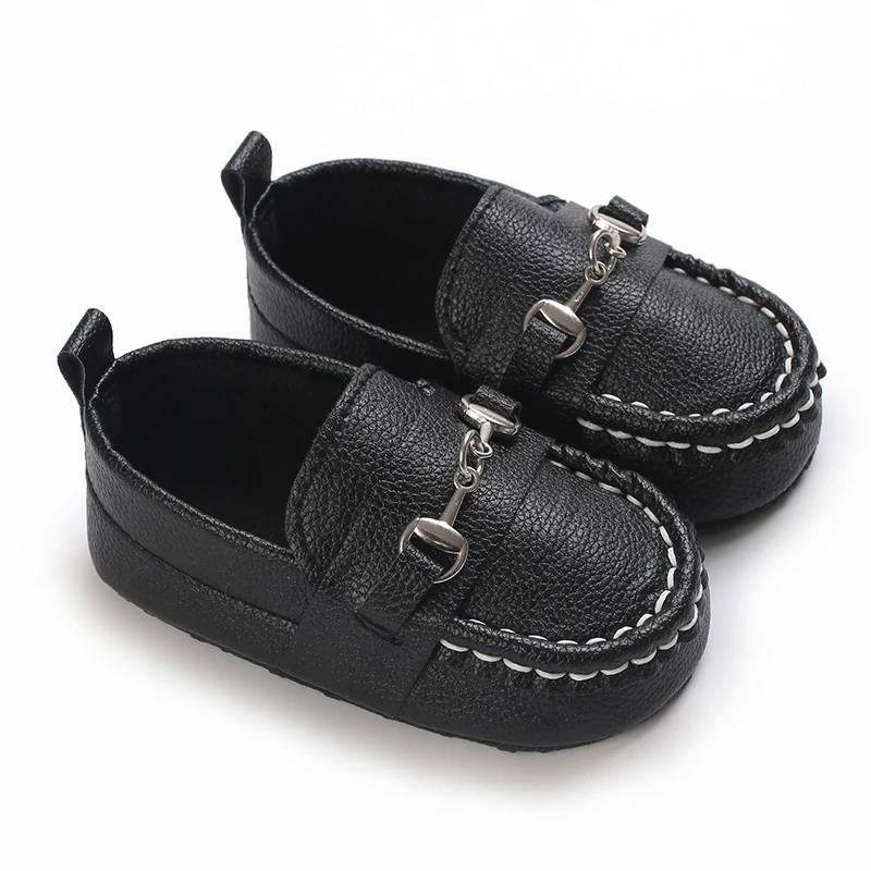 Toddler First Walkers Infant Newborn Anti-slip Shoes Iron Buckle Leather Peas Shoes for Baby Boy Rubber Sole Moccasins