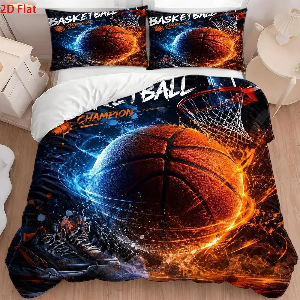 Juego de Funda Nórdica con Estampado de Baloncesto de 3 Piezas, Juego de Ropa de Cama de Tres Piezas (1 Funda Nórdica + 2 Fundas de Almohada), Ropa de Cama Doble de Estilo Lujoso Ligero, Funda Nórdica Acolchada Transpirable para Todas las Estaciones, Agradable al Tacto, Juego de Ropa de Cama de Estilo Nórdico para Dormitorios de Estudiantes, Cierre con Cremallera, Fácil de Limpiar, Duradero, Lavable a Máquina, Resistente a las Arrugas, Juego de Ropa de Cama de Tela de Poliéster, Apto para Fundas Nórdicas Grandes en el Hogar, Dormitorio Principal, Habitación de Invitados, Estilo Nórdico para Dormitorios de Estudiantes