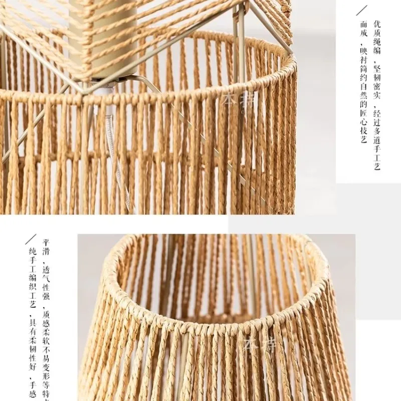 Wabisabi Style Floor Lamp With Hemp Rope Retro Designer Creative Homestay Living Room Sofa Side Bedroom Atmosphere Vertical Lamp
