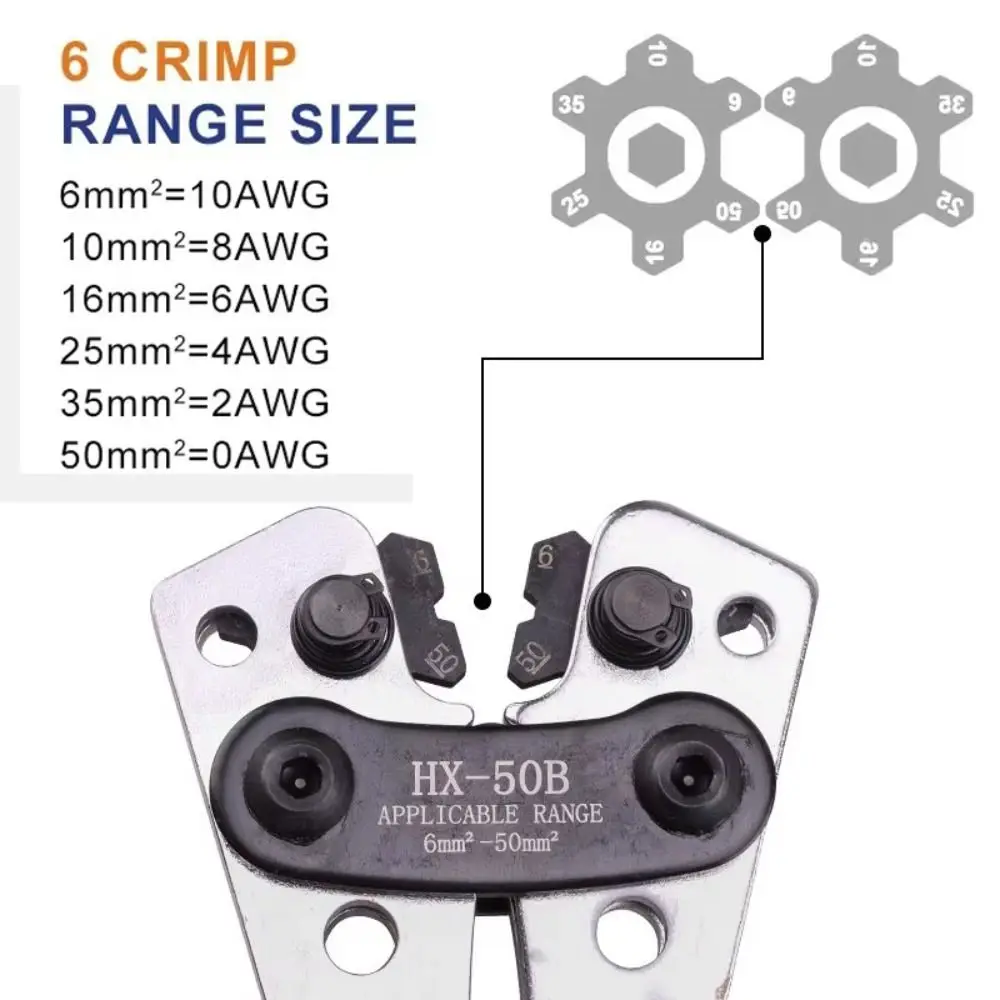 HX-50B 6-50mm² HX-50B Pliers Battery Cable Lug Cable Multitool Tube Terminal Crimper Hand Tools Crimping Pliers