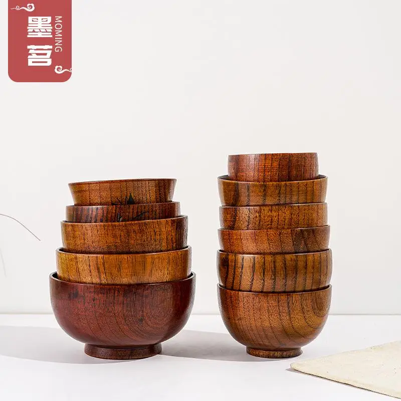 

Natural Jujube Wood round Shape Eco-friendly Bowl Home Use Soup Bowl Heat Resistant Cutlery Customizable Logo Order