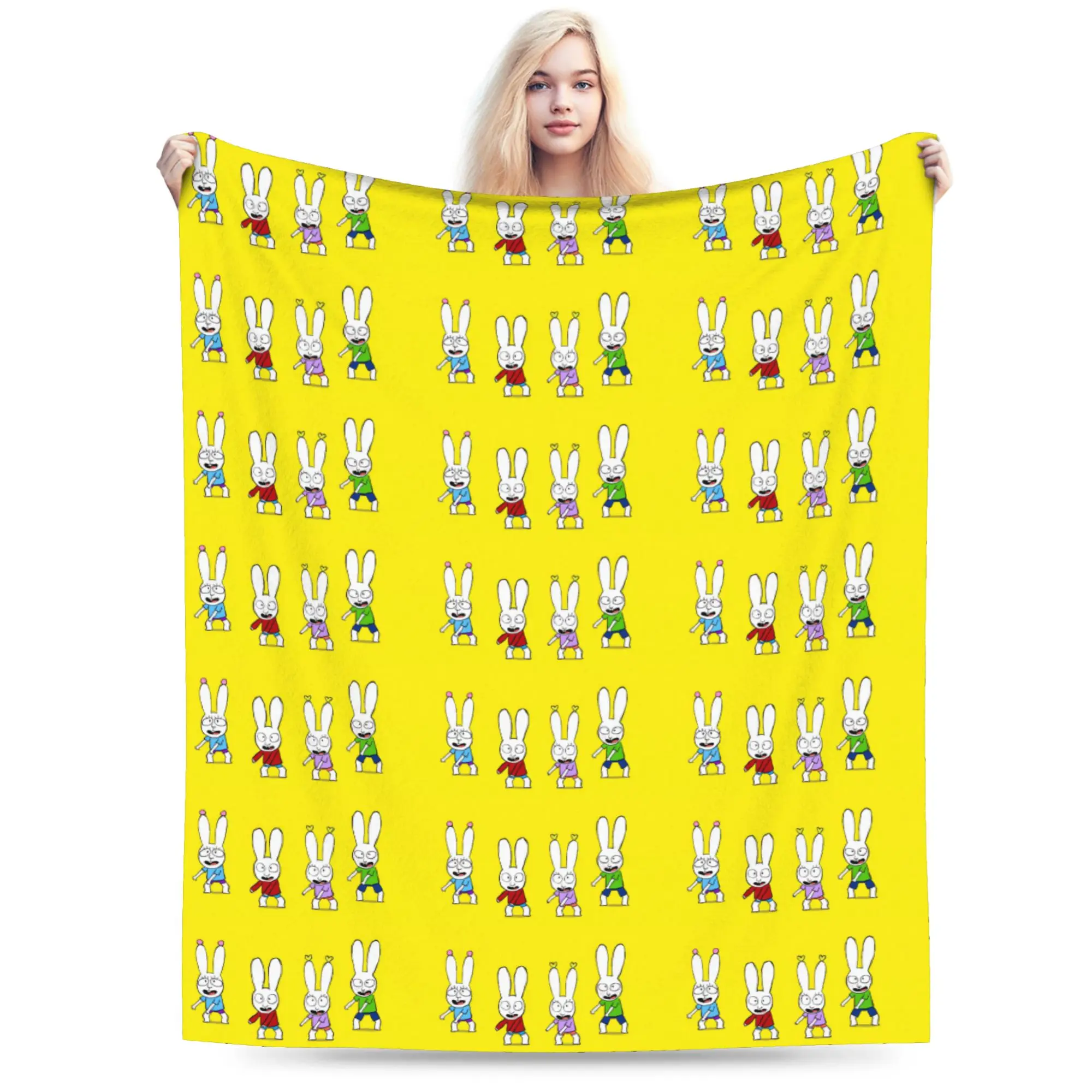 Simons Super Rabbit Plush Blanket Girls Boys  Flannel Throw Blanket For Couch Chair Sofa Bed Warm Soft Custom Quality Bedspread
