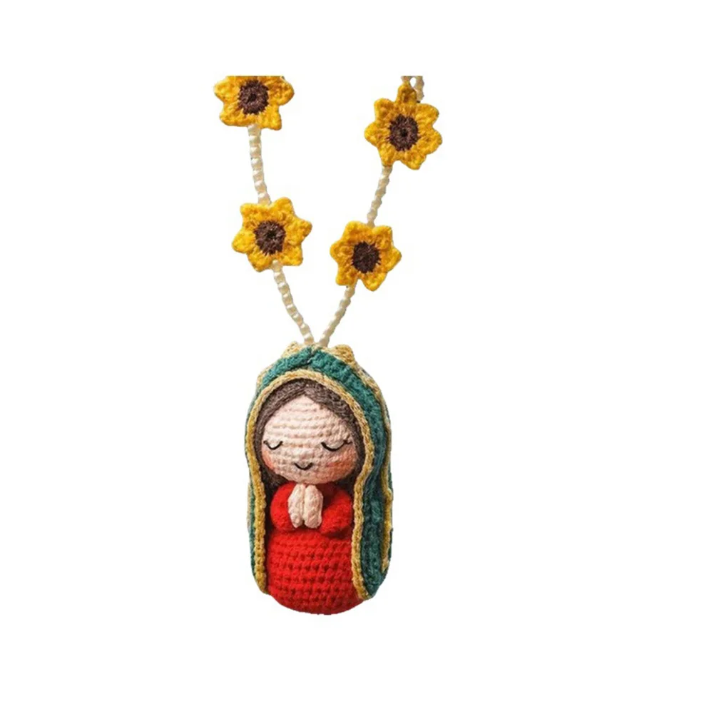 Religious Virgin Mary Car Charm Handmade with Yarn and Resin for Dashboard Spiritual Blessing Vehicle Accessory