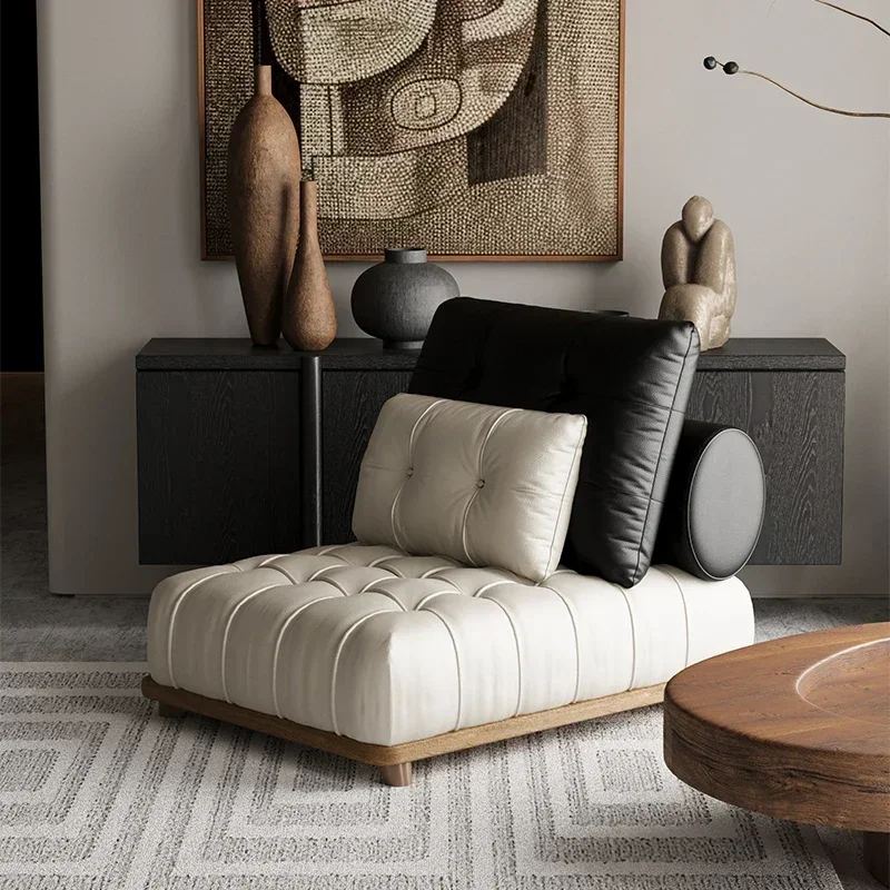Medieval sofa chair, living room lazy sofa can sit and sleep, solid wood cat scratching skin tofu block single sofa