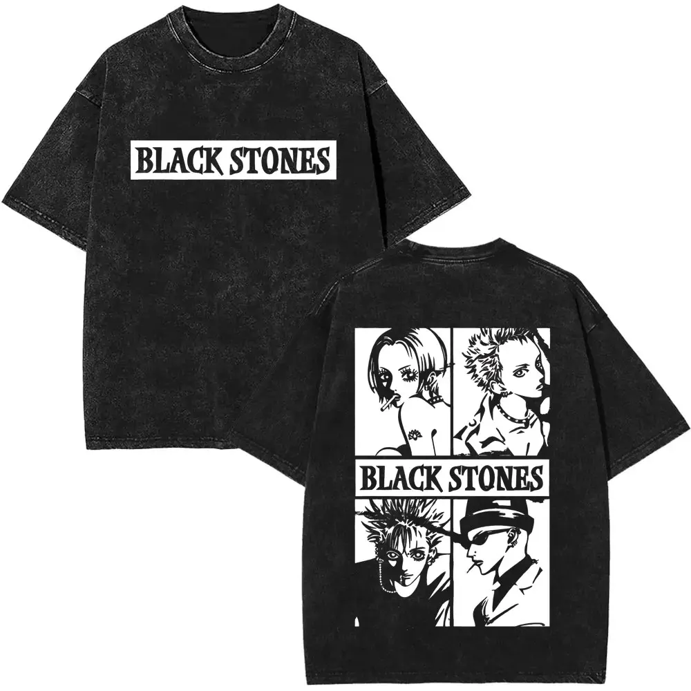 Anime Nana Osaki Vintage gewaschene T-Shirts Grunge Black Stones Y2k Streetwear Männer Frauen 90er Jahre Cartoon übergroße Kurzarm T-Shirt – Detail 11
