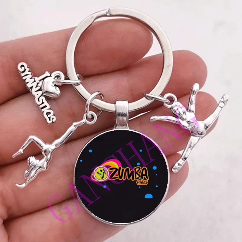 Fashion Zumba Glass Keychain Fitness Dance Letter Photo Keychain Sport Gymnastics key ring I love Fitness Keychain Jewelry Gift