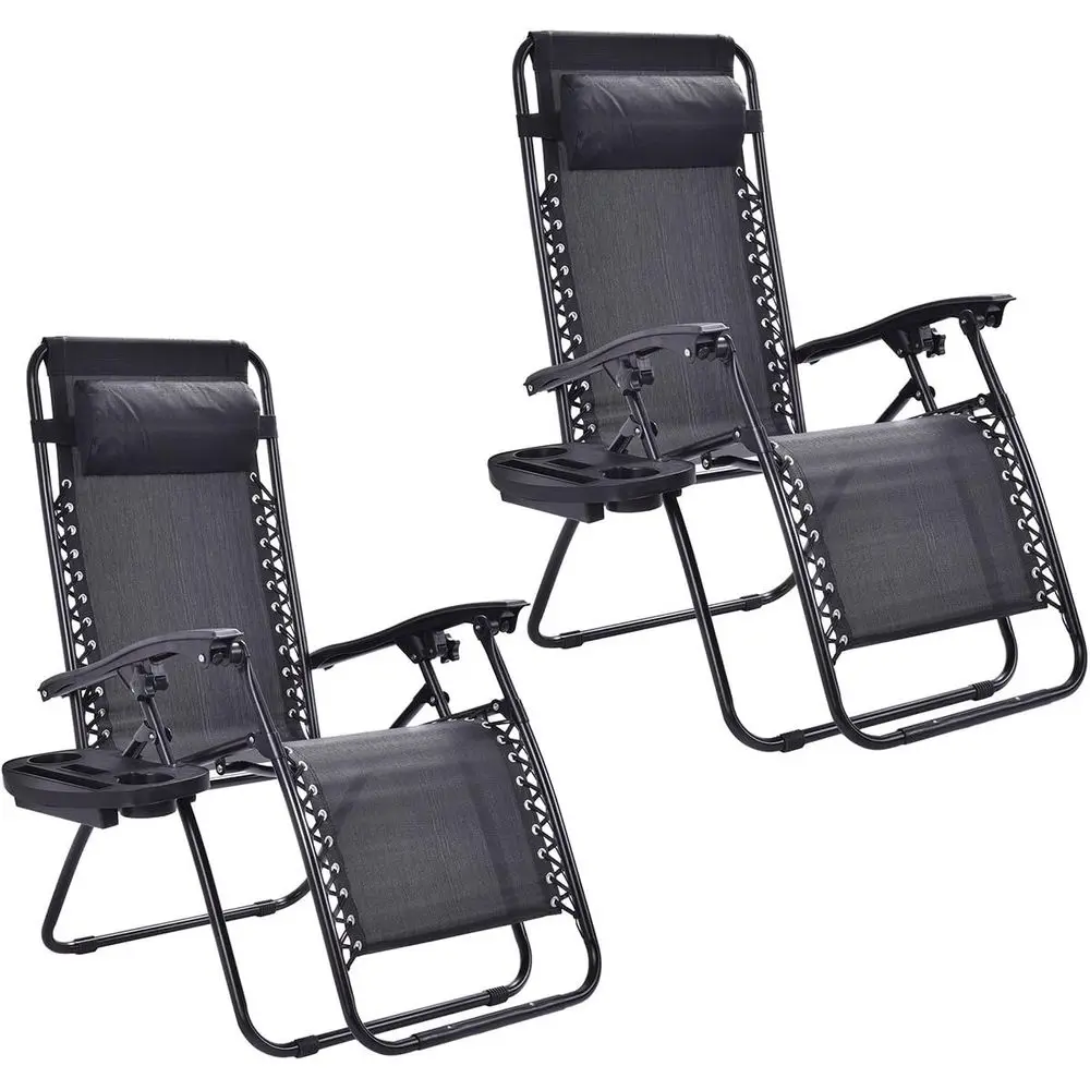 

Pair of Outdoor Zero Gravity Lounge Chairs with Cup Holders, Ideal for Yard, Beach, and Patio