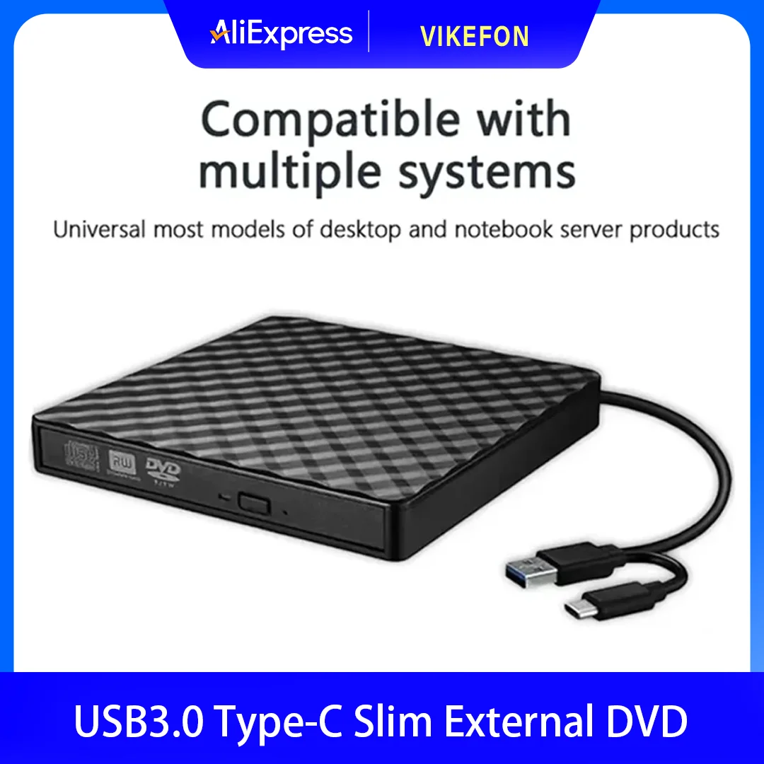 Drive Burner Reader Player Optical Drives For Laptop PC Portable DVD Burner USB3.0 Type-C Slim External 2 In 1 DVD RW CD Writer