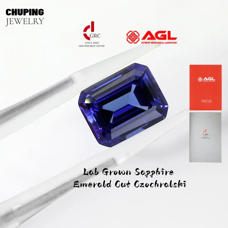 

Hot Sale Lab Grown Sapphire Emerald Cut Czochralski With AGL Certificate Cultivate Sapphire Gemstone For Earrings Jewelry Making