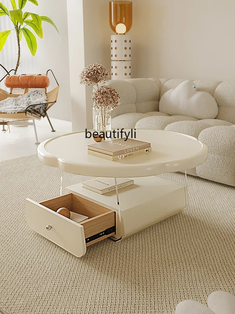 07 طاولة شاي زهرة كريم نمط عالية الجودة المنزلية جولة الاكريليك طاولة القهوة لغرفة المعيشة