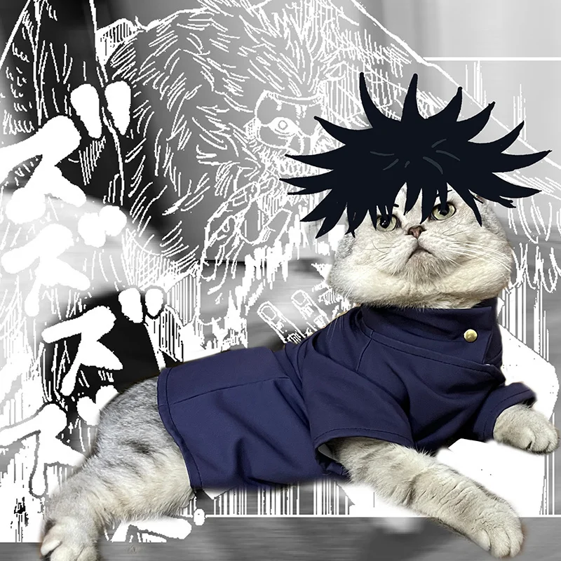 Pet Clothes Anime Jujutsu Kaisen Fushiguro Megumi Cosplay Costume Cat Suit Jumpsuit Dog Cosplay Outfits Party Suit Custom Made