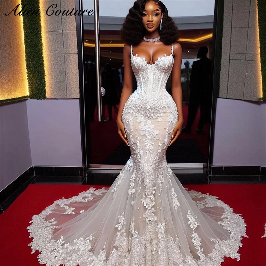 Romance Tulle Mermaid Wedding Dress Luxury Women 2024 Spaghetti Straps Bride Dresses Vestido De Noiva Robe De Mariee Customized 