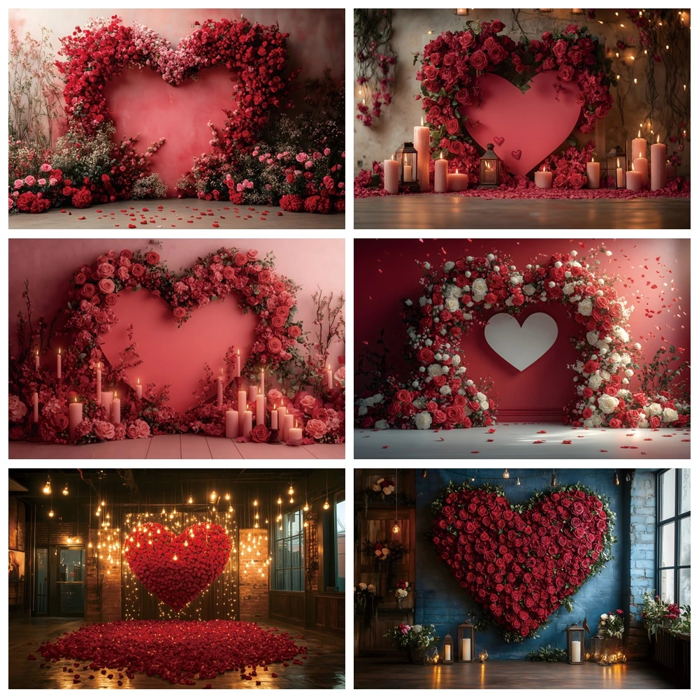 Valentine's Day Flower Backdrop February 14 Valentine Red Rose Love Heart Wedding Party Couple Portrait Photography Background