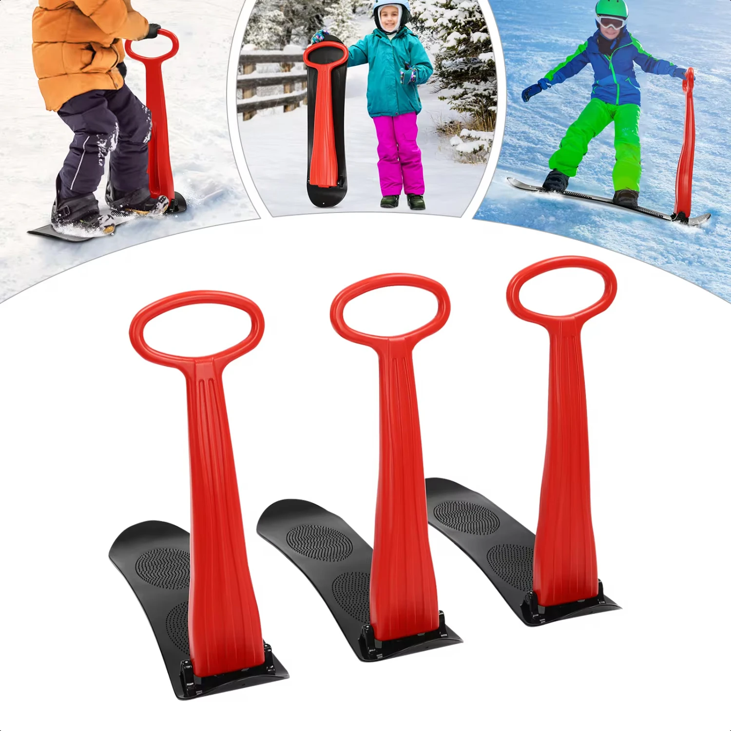 Scooters de nieve plegables de 3 piezas con bordes redondos y asas útiles para actividades al aire libre, esquí, accesorios deportivos de invierno, novedad