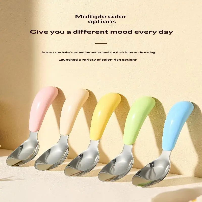 316 Stainless Steel Children's Spoon Creative Baby Feeding Spoon Household Flat Bottomed Scoop