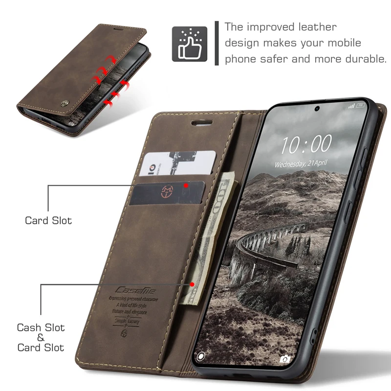 Etui CaseMe Magnetic Retro Leather Flip Wallet Stand Cover z przegródkami na karty do Xiaomi Mi 15T Pro — zdjęcie produktu 2