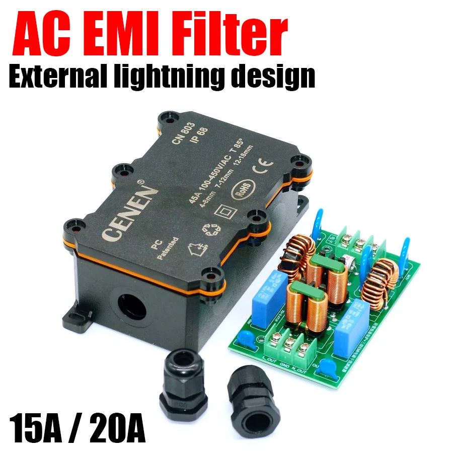 Anti-interference Power Filtering Board Filtro Purificador Amplificador Impureza de Ruído Relâmpago Externo ac Emi 110v 220v 15a 20a