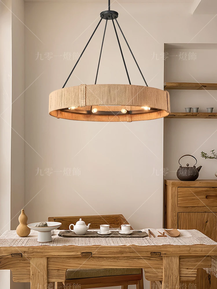 Japanese Wabi Sabi Style Living Room Retro Restaurant Bedroom Homestay Hotel Hemp Rope Weaving Creative Personality Antique Lamp