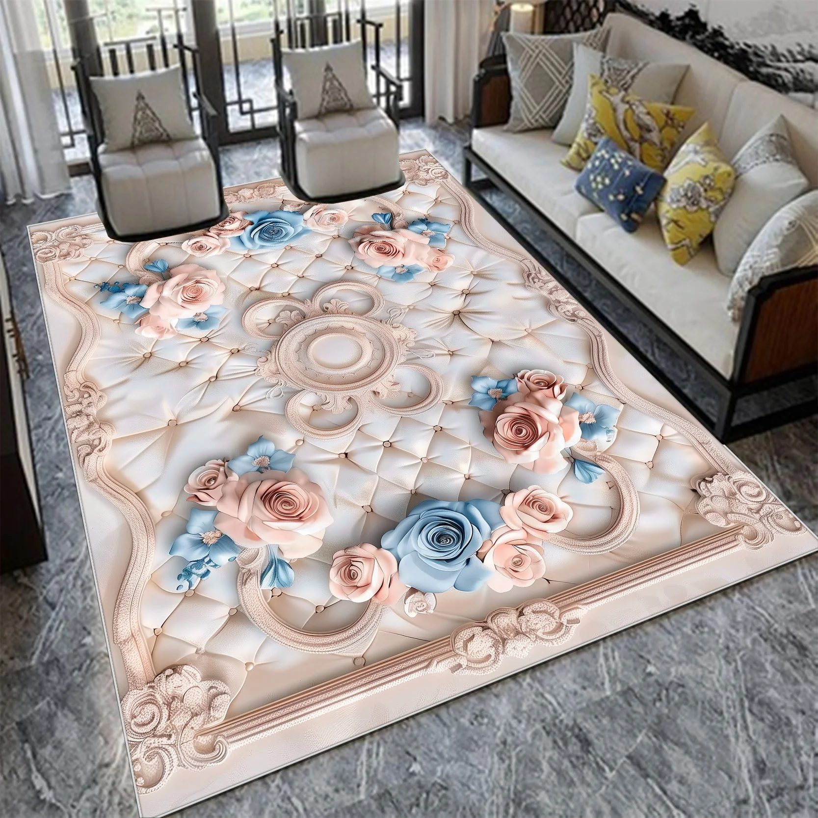 European Light Luxury Carpet Living Room Large Size Flower Pattern Home Bedroom Decor Rugs Washable Lounge Non-slip Floor Mats