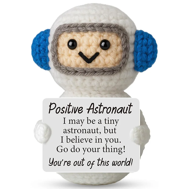 Funny Positive Emotional Support Handmade Crochet Astronaut Dolls Home Room Decoration Desktop Ornament for Friend Birthday Gift
