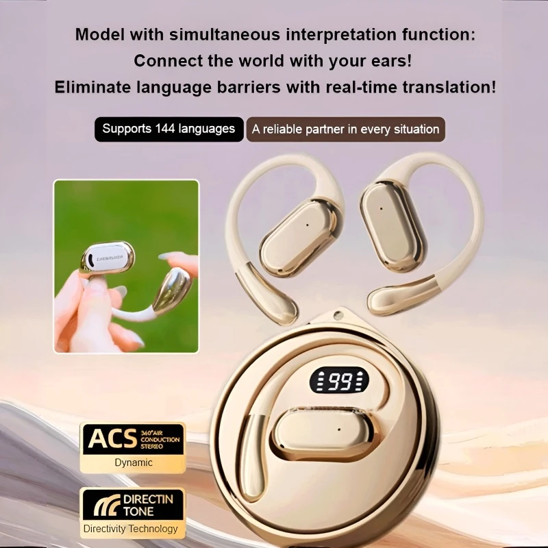 Casque sans fil Bluetooth à traduction ouverte, intra-auriculaire magnétique, affichage numérique, casque d'écoute rotatif