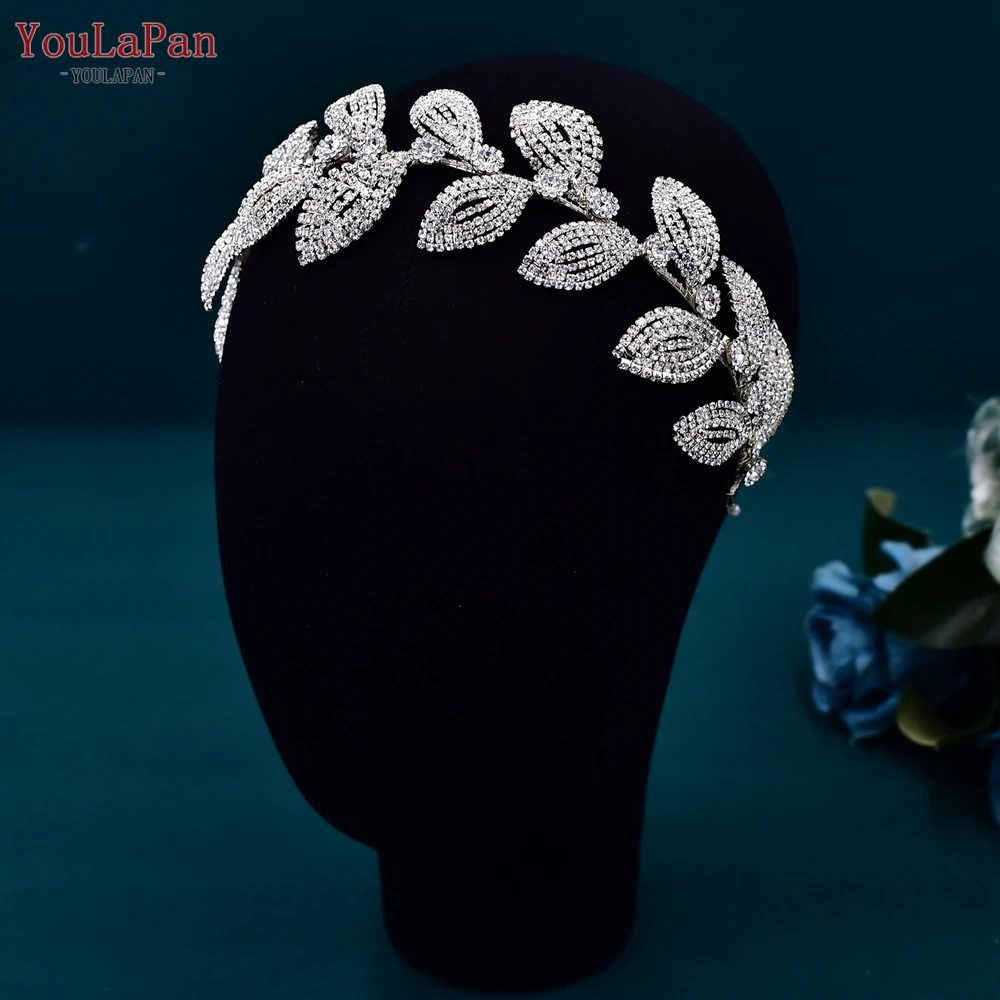 

YouLaPan Bridal Headband Handmade Leaf Headpiece for Woman Wedding Hair Accessories Bride Tiara Rhinestone Headdress HP578