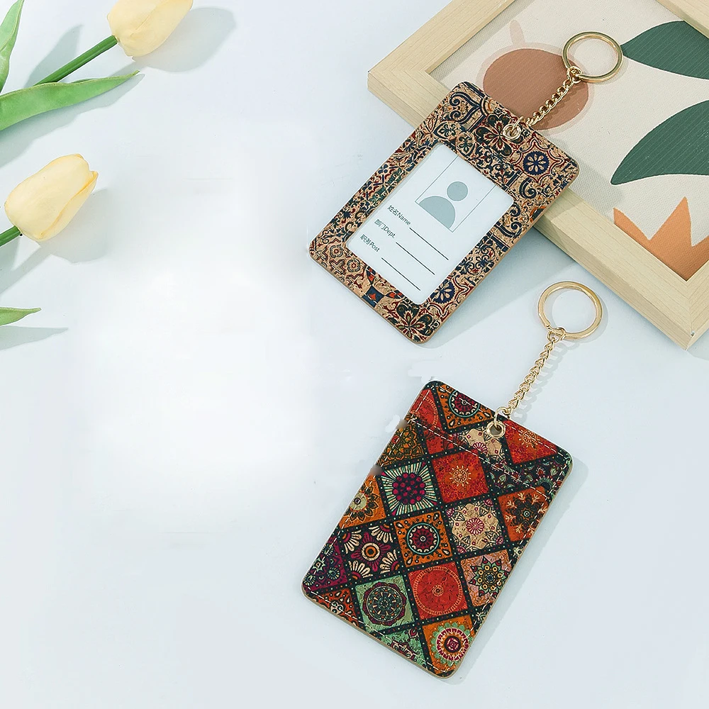10pcs  Name Card  Cork Leather  Vertical ModelCredit ID Card Holder With keychain