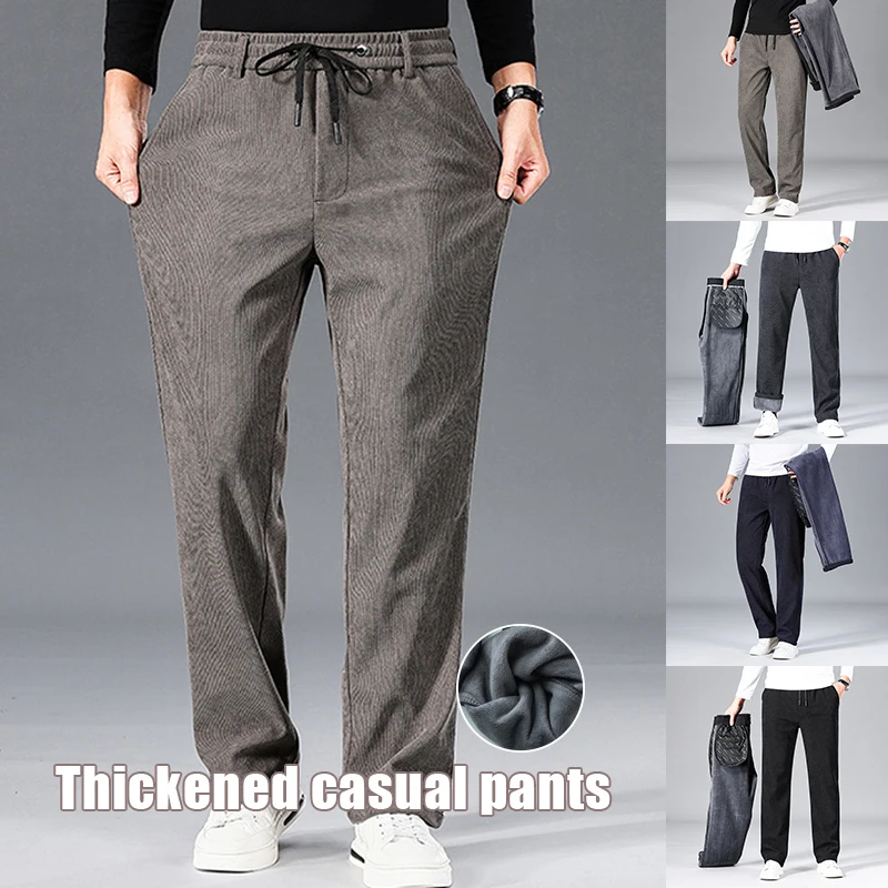 

Men Winter Fleece Pants Thick Warm Fleece Lined Thermal Drawstring Pants Male Elastic Waist Jogger Sportswear Sweatpants