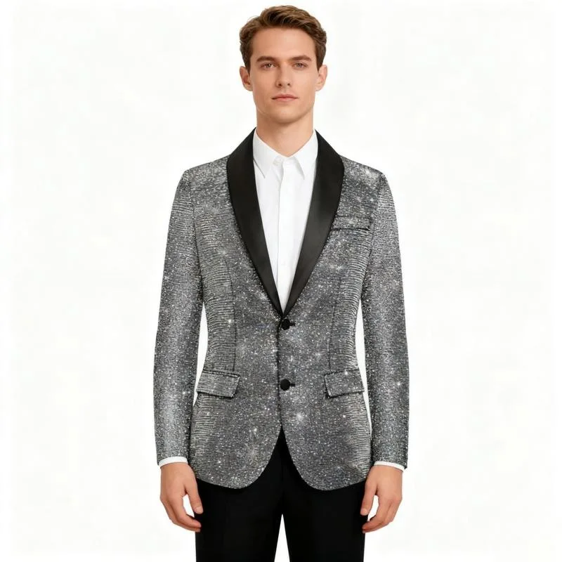 

Shiny Effect Men's Suit Cross-Border Business Warmth-Friendly Double-Cutaway Rear Split Other Fabric Style Other for Elderly