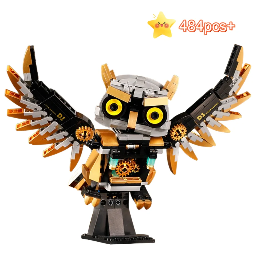 

Механическая сова, панк, строительная игрушка, сборка, набор строительных блоков, сделай сам, модель строительного блока для животных, подарки на Рождество, день рождения, 484 шт.