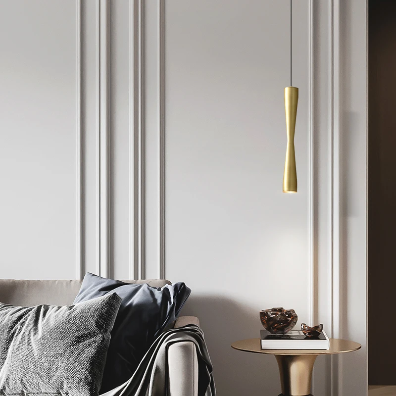 Faretto a LED di lusso minimalista Lampada a sospensione in rame Camera da letto Comodino Lampada a sospensione Sala da pranzo Ristorante Lampadario Lampada a sospensione