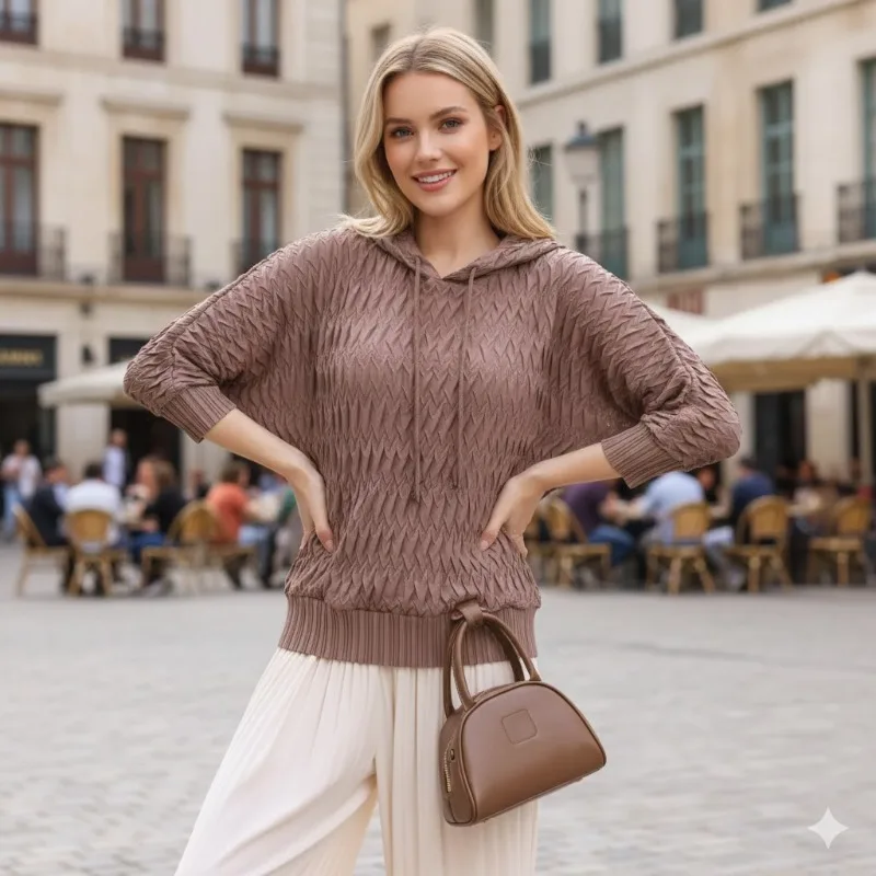 Miyake Giacca con cappuccio a pieghe Donna 2026 Primavera Piega allentata Moda Premium Feeling Felpa Peplo Slim Casual Pieghe Nuove magliette